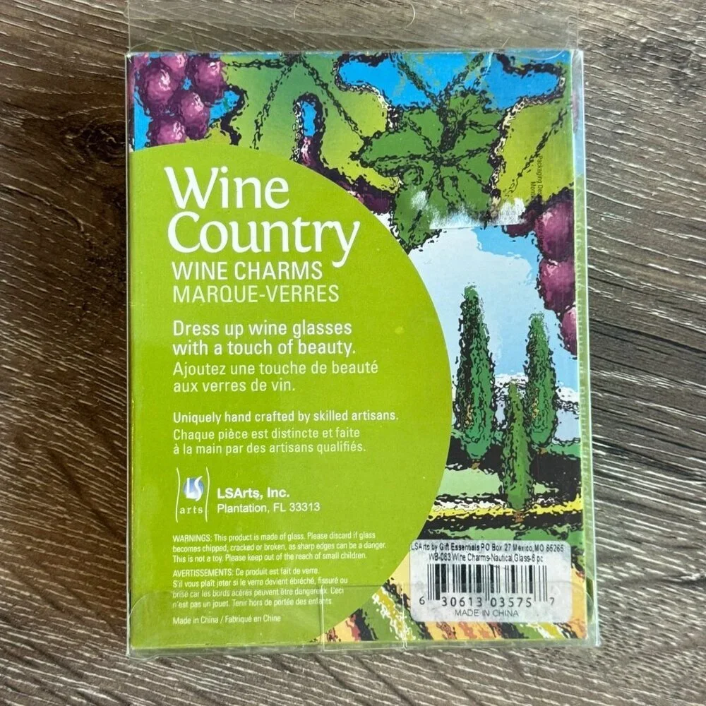 Wine Country, Set of 6 Wine Glass Charms.